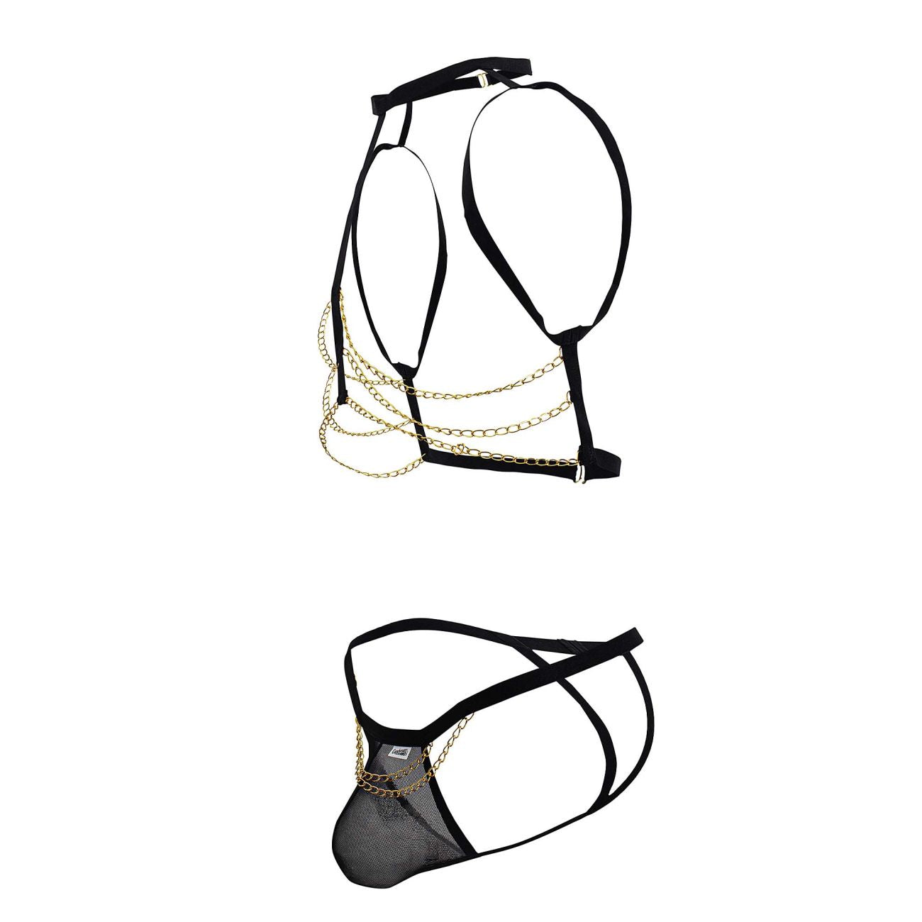 CandyMan 99818 Two Piece Harness Outfit with Chains Black