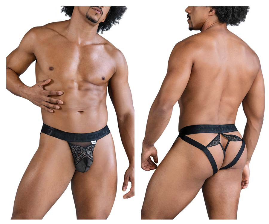 CandyMan 99849 Mens Lace-Mesh Lingerie Thongs Black