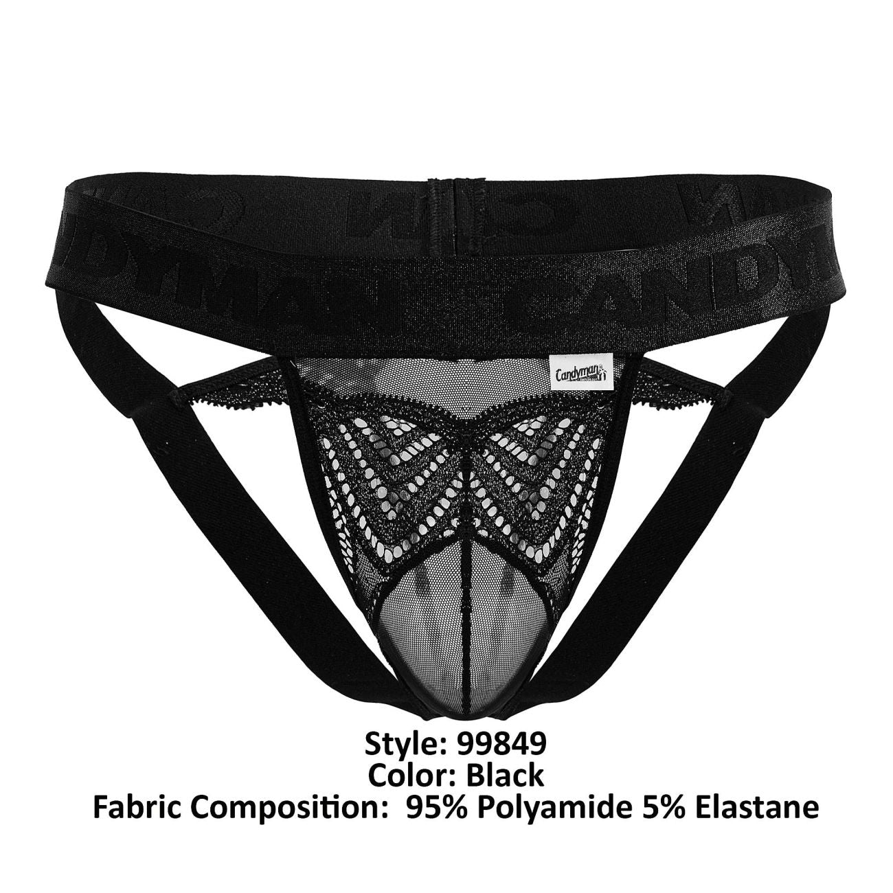 CandyMan 99849 Mens Lace-Mesh Lingerie Thongs Black