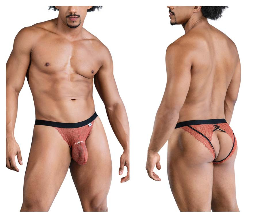 CandyMan 99853 Lace Jockstrap Mens Lingerie Black-Terracotta