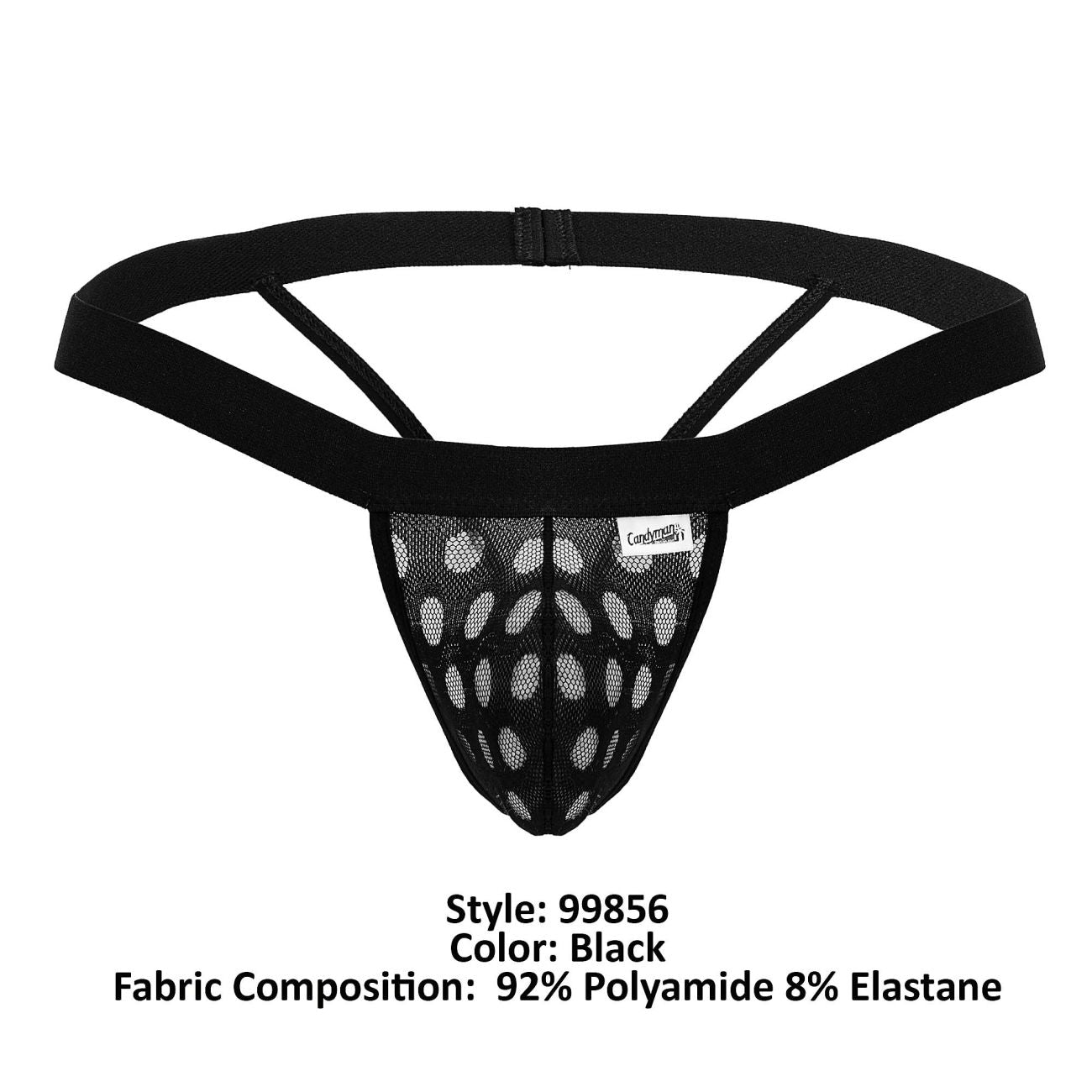 CandyMan 99856 Mens Sheer Polka Mesh Thong Black