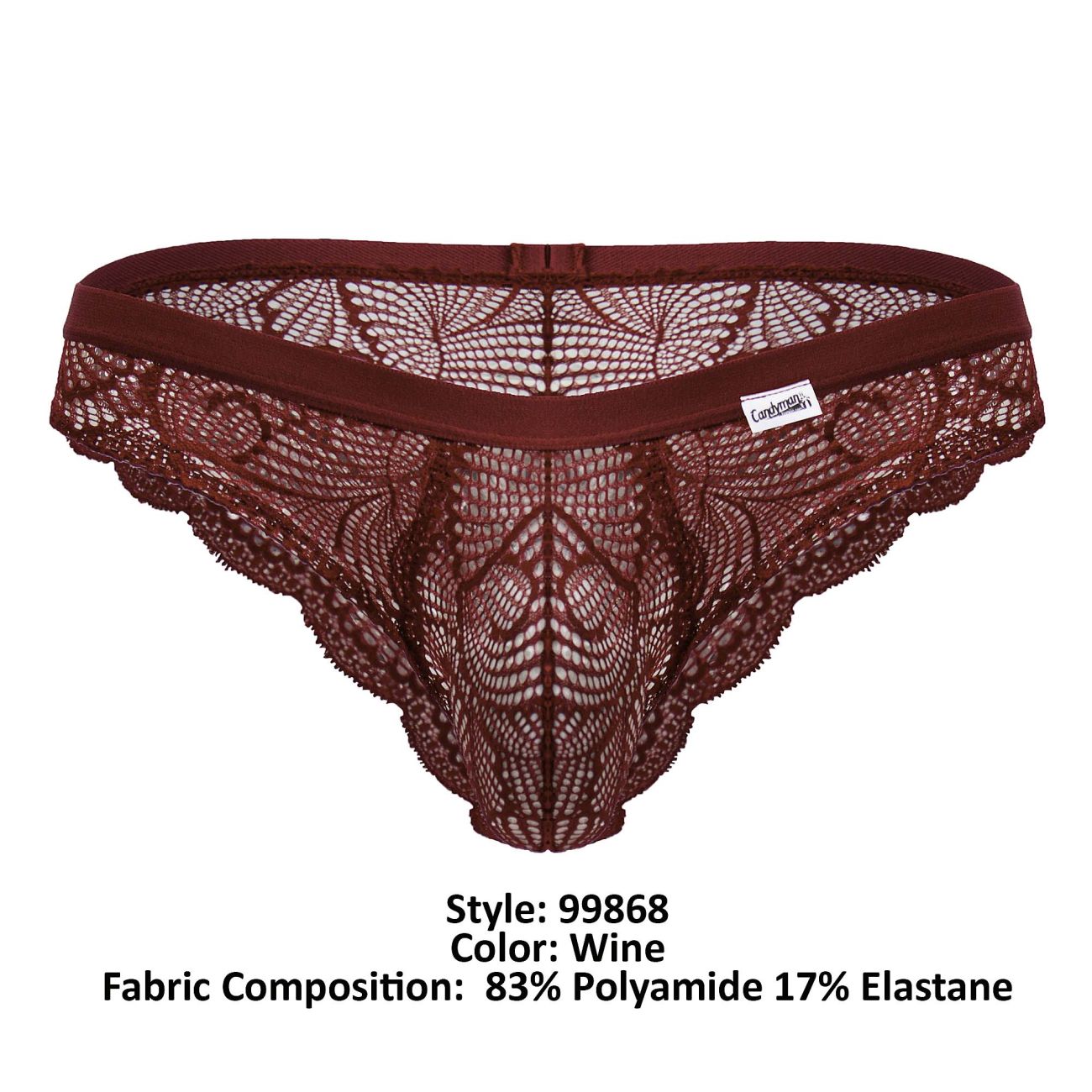 CandyMan 99868 Mens Sexy Lace Briefs Wine
