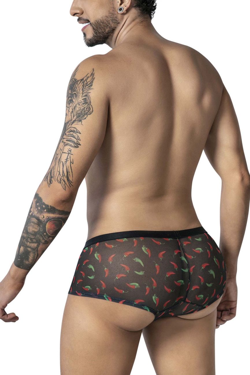 CandyMan 99873 Mens Breathable Mesh Chilli Pepper Trunks Black Print
