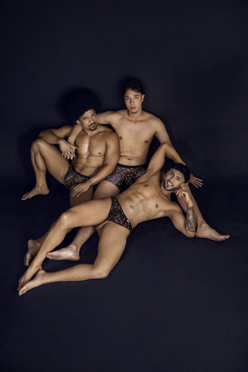 CandyMan 99873 Mens Breathable Mesh Chilli Pepper Trunks Black Print