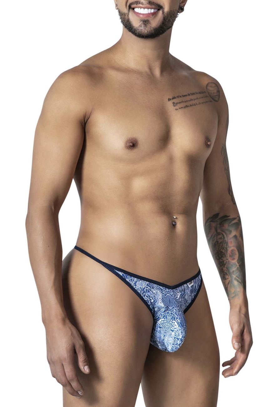 CandyMan 99875 Mens Water Print Breathable Mesh Thongs Plus Sizes Blue-White