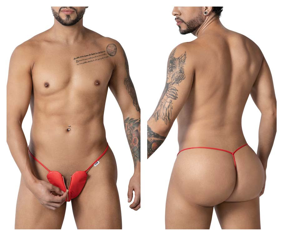 CandyMan 99892 Mens Heart Shaped Thong with Zipper Red