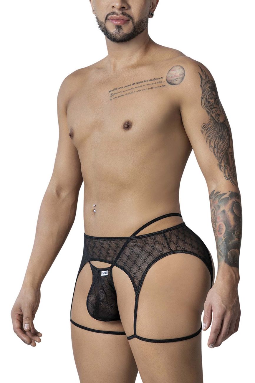 CandyMan 99898 Mens Geometric Mesh Garter Thongs Black