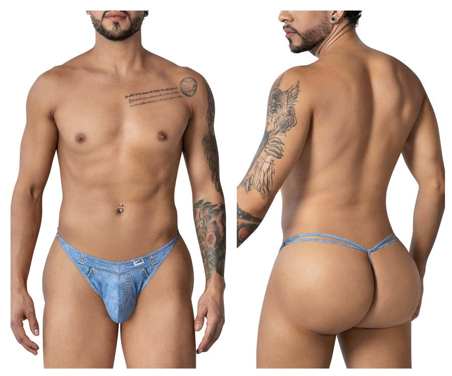 CandyMan 99899 Cowboy Mens Double Strap Thong Denim Blue Plus Sizes