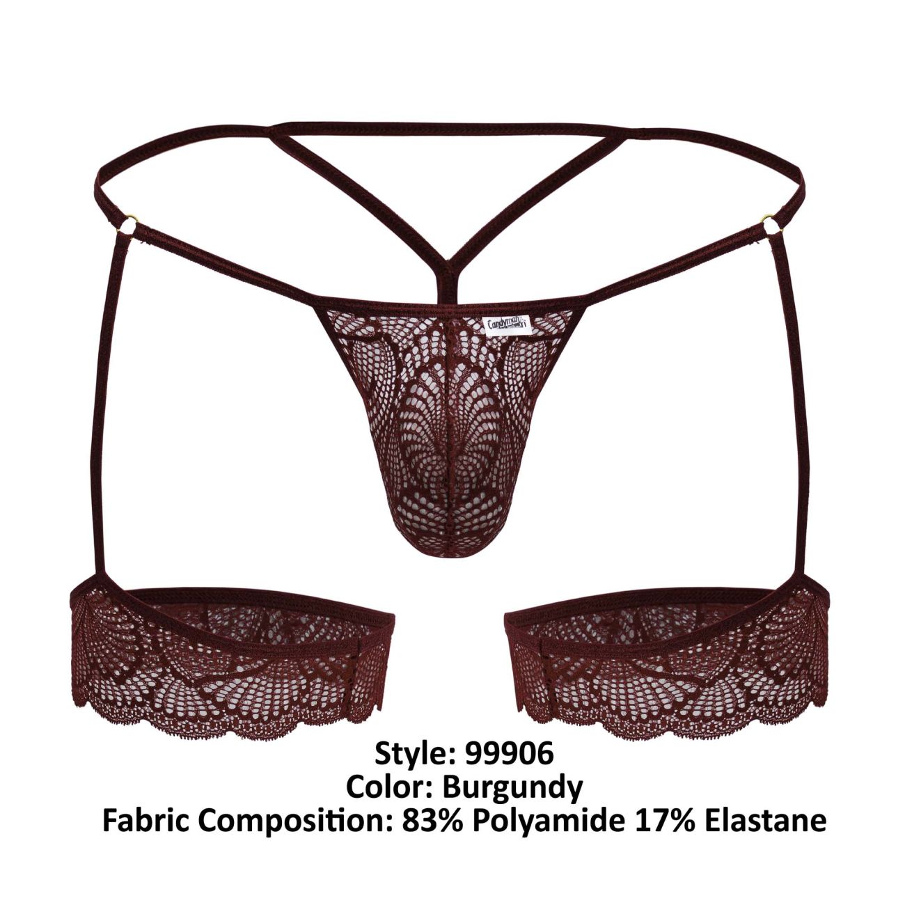 CandyMan 99906 Mens Sexy Garter Lace Thongs Burgundy Plus Sizes