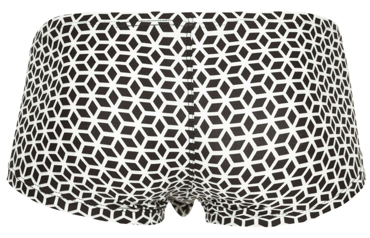 Clever 1856 Mens Cuadricula Sleek Low Rise Trunks White Geometric