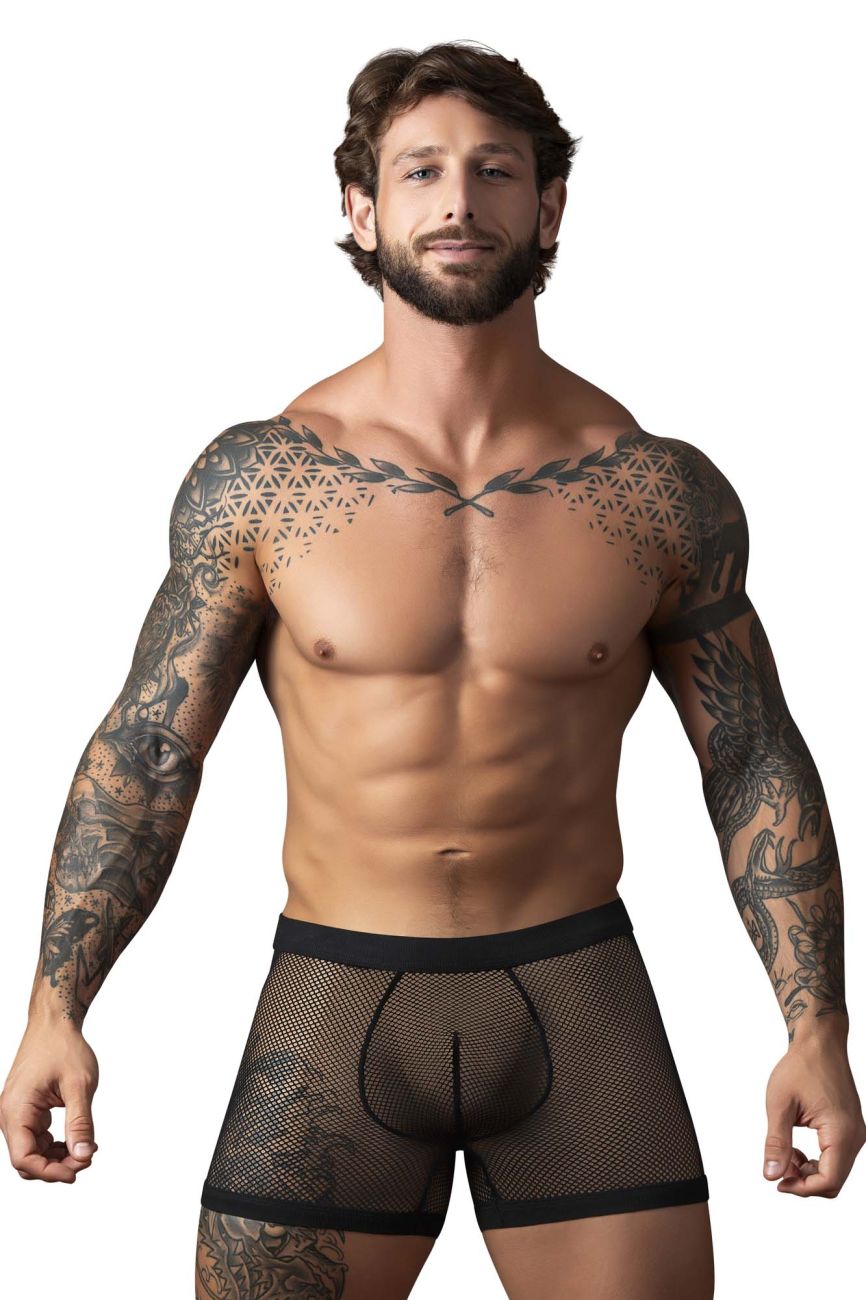 Male Power 152-11C Mens Sexy Fishnet 2 Pouch Short Black