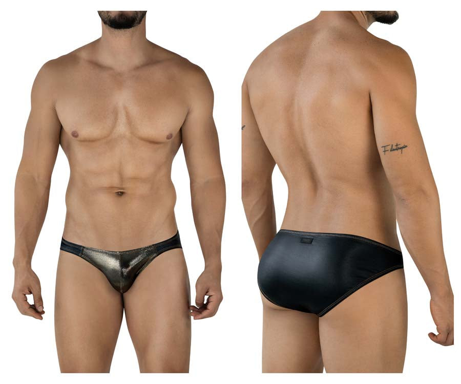 Pikante 2121 Glitters Mens Metallic Gold Front Briefs Black