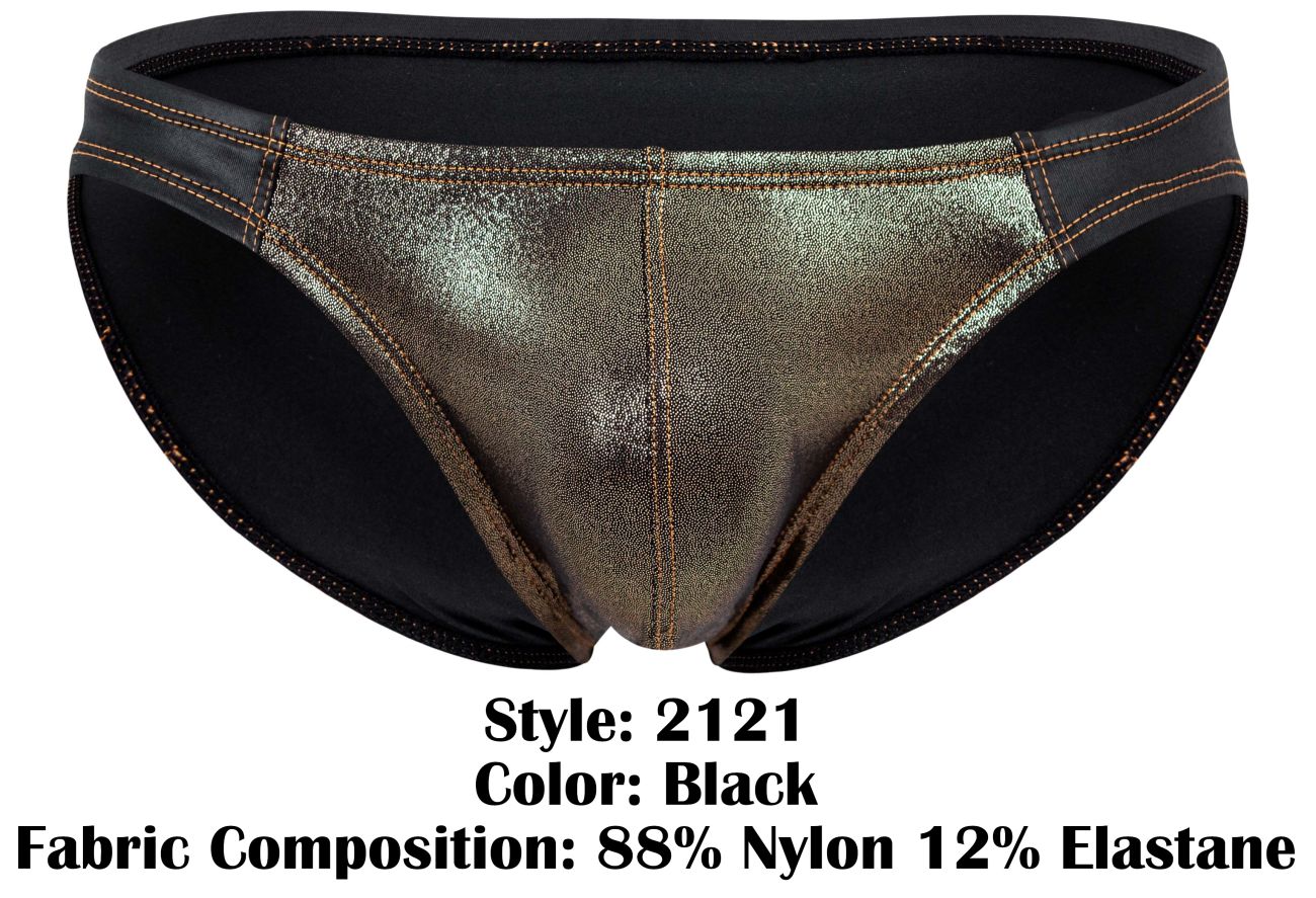 Pikante 2121 Glitters Mens Metallic Gold Front Briefs Black