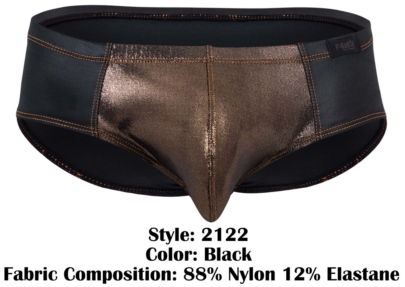 Pikante 2122 Glitters Mens Metallic Gold Front Briefs Black