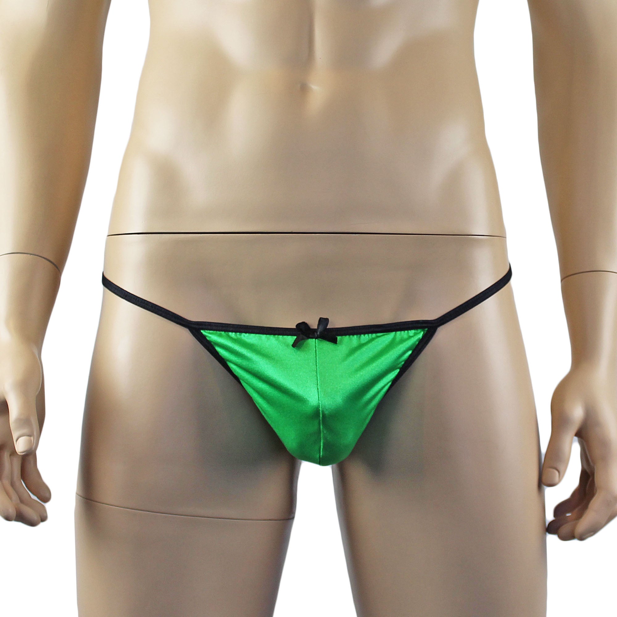 Mens Jenny Shiny Spandex Bra Top, G string and Garterbelt Lingerie Neon Green & Black