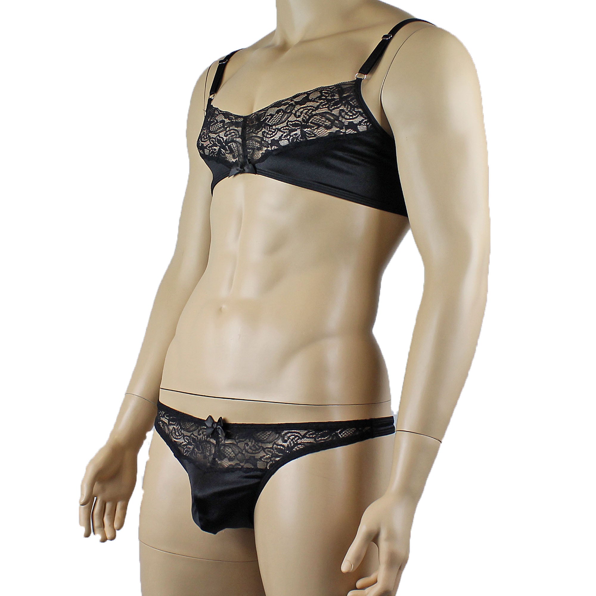 Male Romance Stretch Spandex Bra & Thong for Lingerie Men Black or White