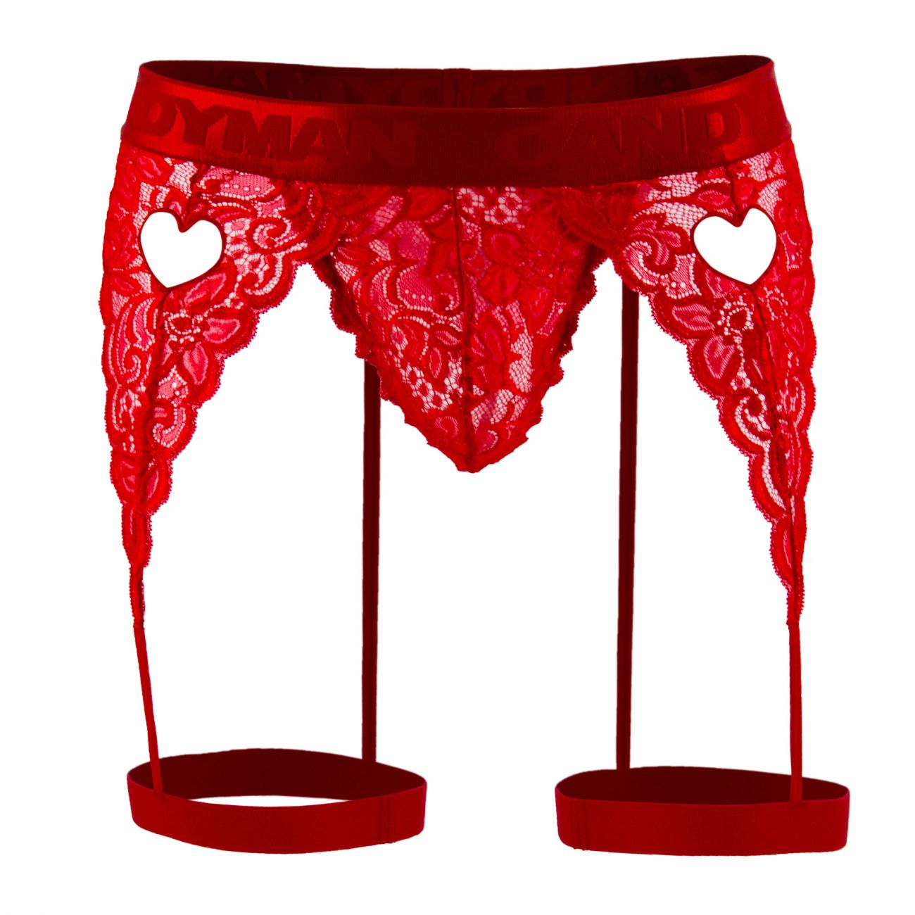 CandyMan 99310 Thong with Attached Garters Red