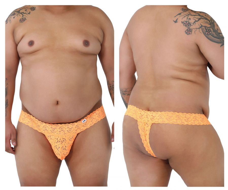 CandyMan 99315X Peek a Boo Lace Thongs Hot Orange Plus Sizes