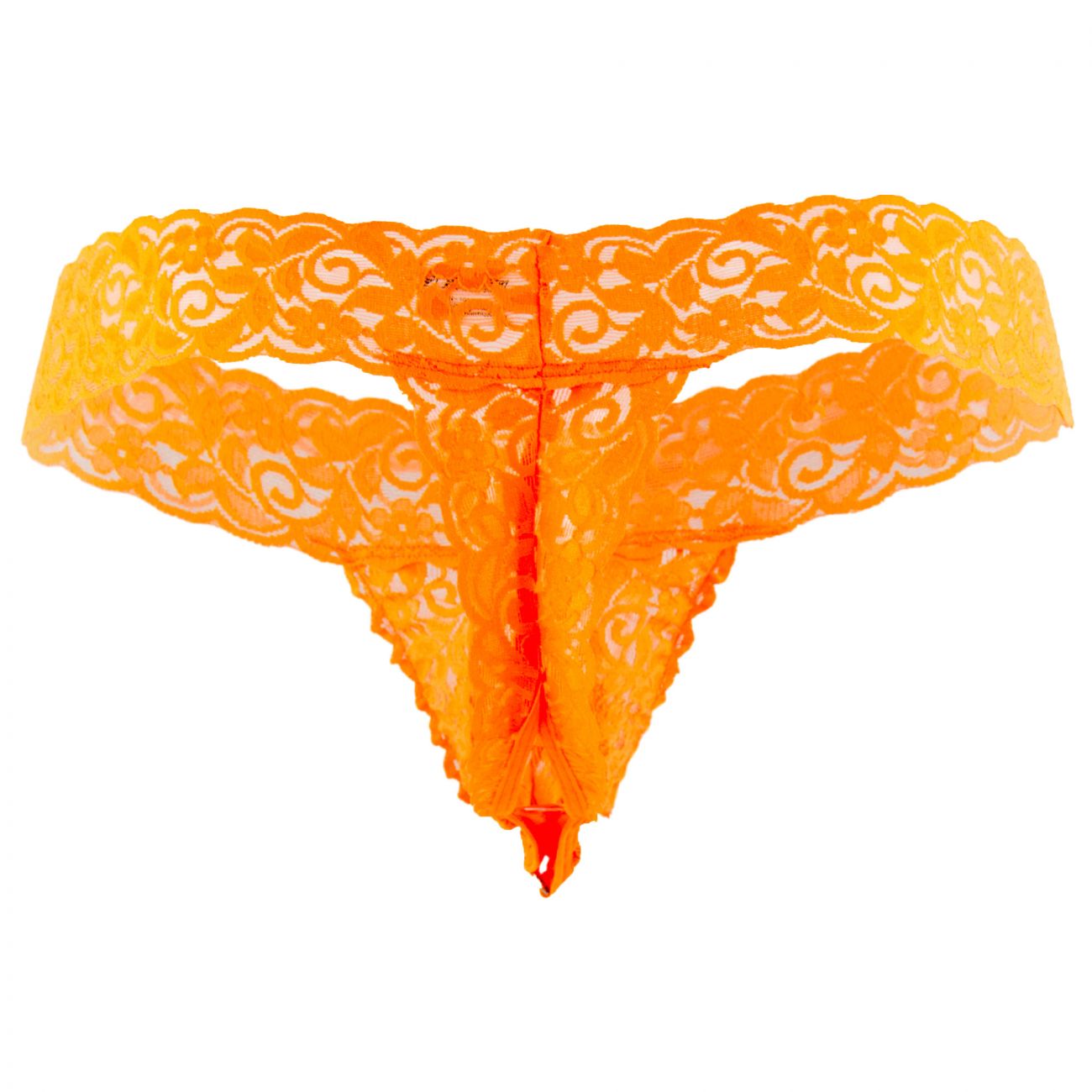 CandyMan 99315X Peek a Boo Lace Thongs Hot Orange Plus Sizes
