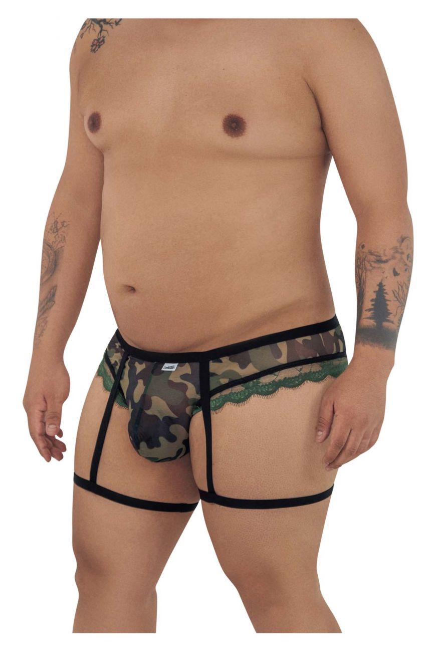 CandyMan 99580X Garter Camo Thongs Green Plus Sizes