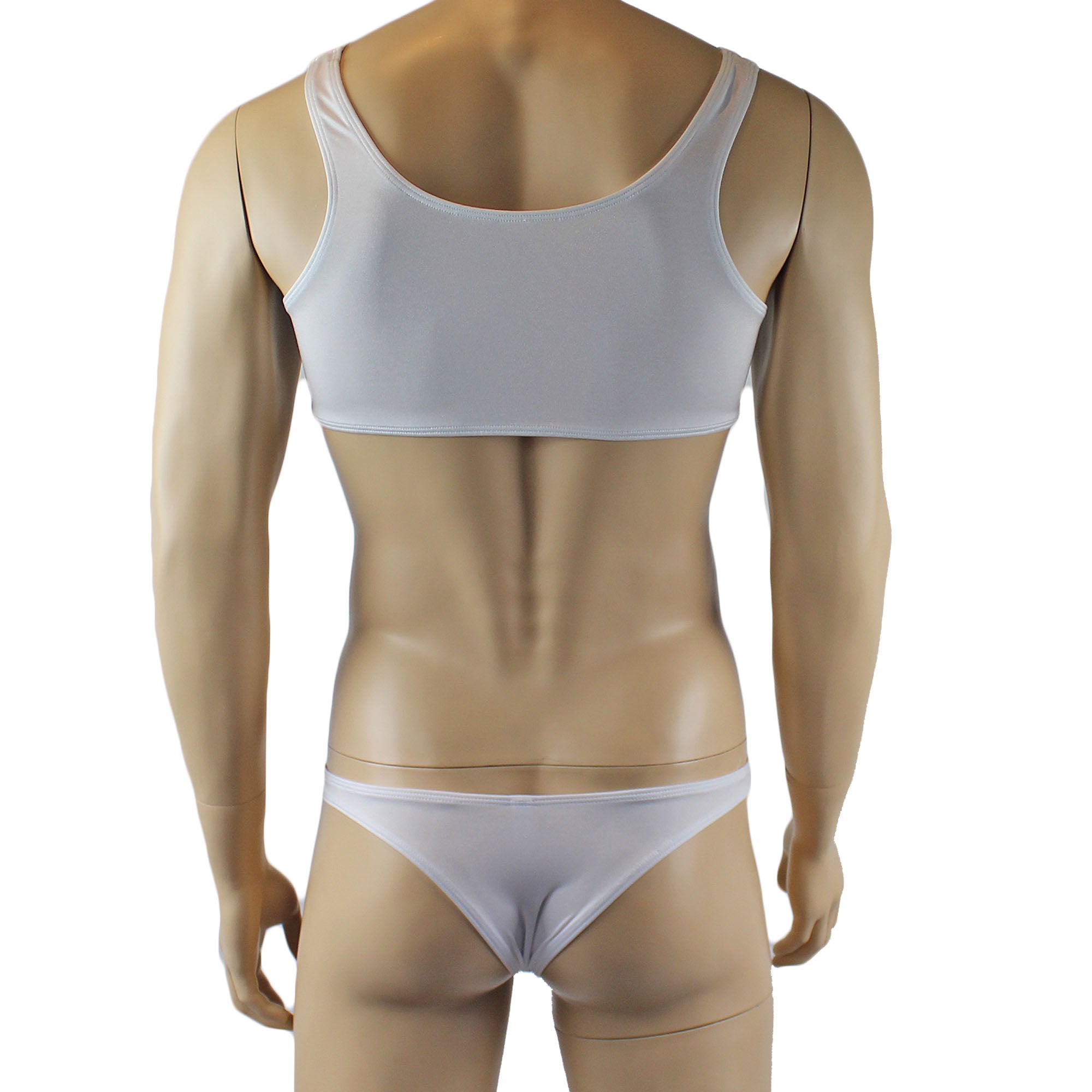 Male Penny Lingerie Bra Top with V Lace front and Capri Bikini White
