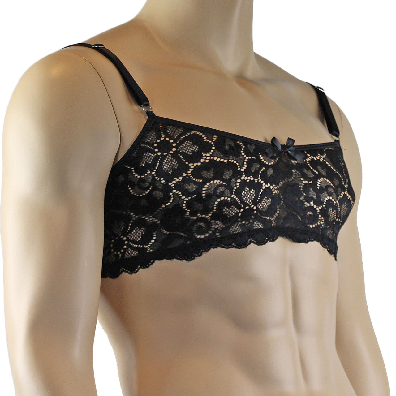 Mens Sweetheart Scalloped Shiny Lace Bra Top for Males (black plus other colours)