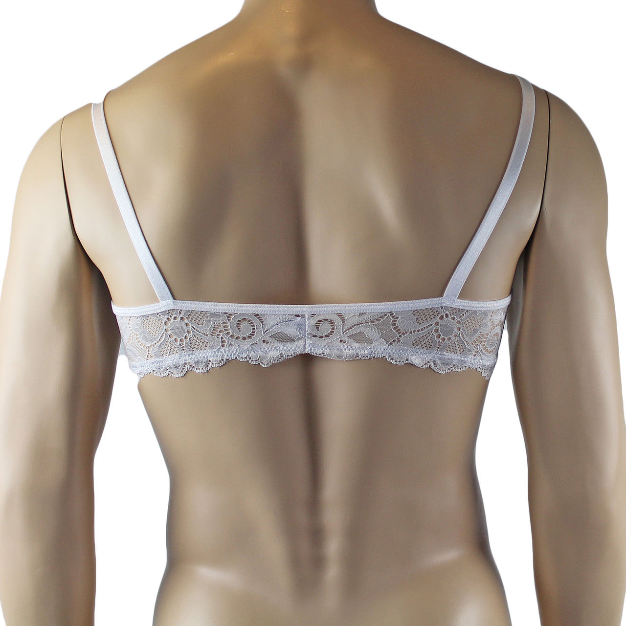 Mens Sweetheart Scalloped Shiny Lace Bra Top and Panty White