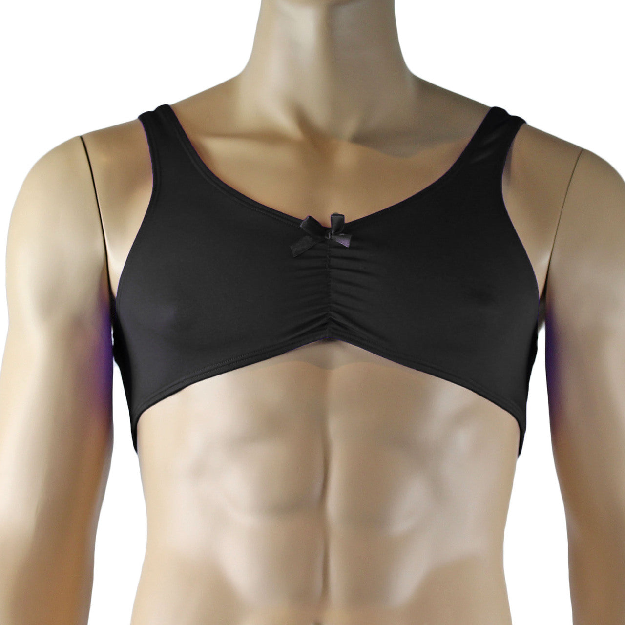 Male Angel Stretch Spandex Bra Top with Bow Black