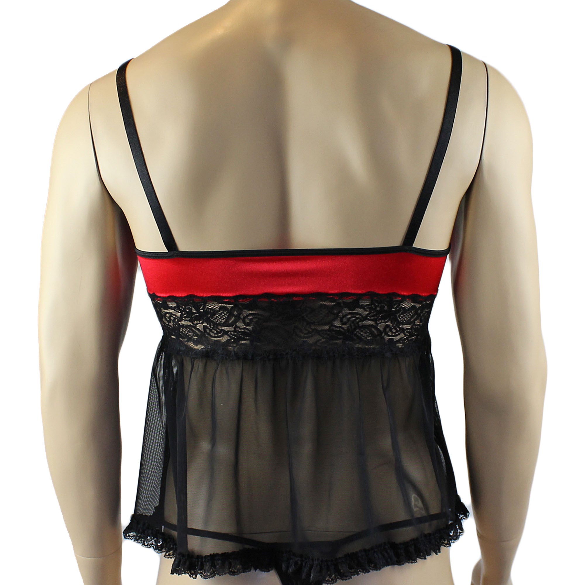 Mens Joanne Mini Babydoll Camisole - Sizes up to 3XL Red & Black Lace