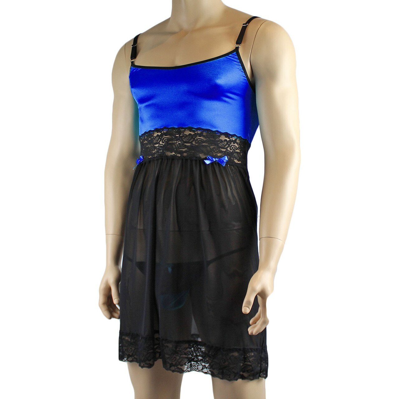 Mens Joanne Sexy Lingerie Nightwear Chemise with G string - Sizes up to 3XL Blue & Black