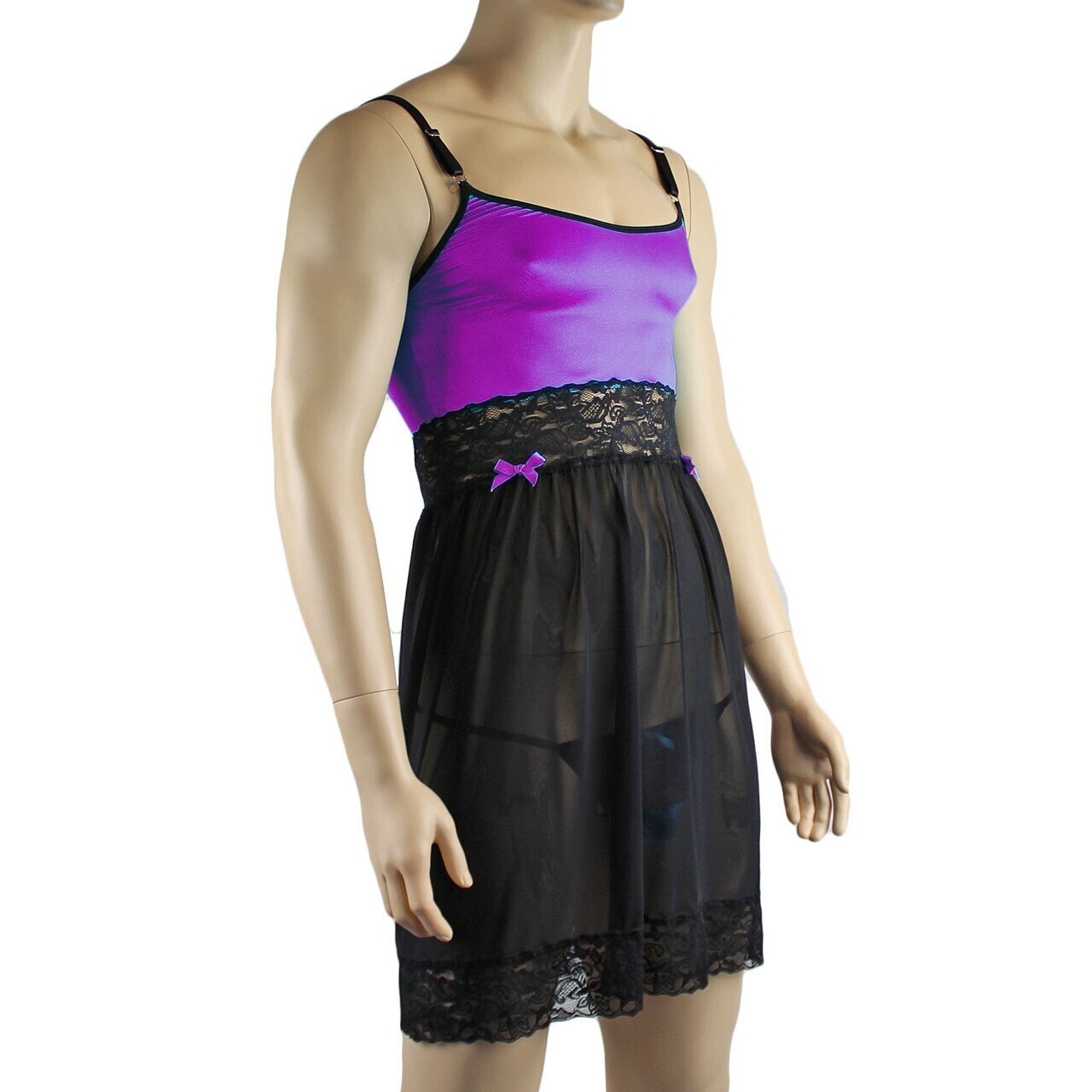 Mens Joanne Sexy Lingerie Nightwear Chemise with G string - Sizes up to 3XL Purple & Black