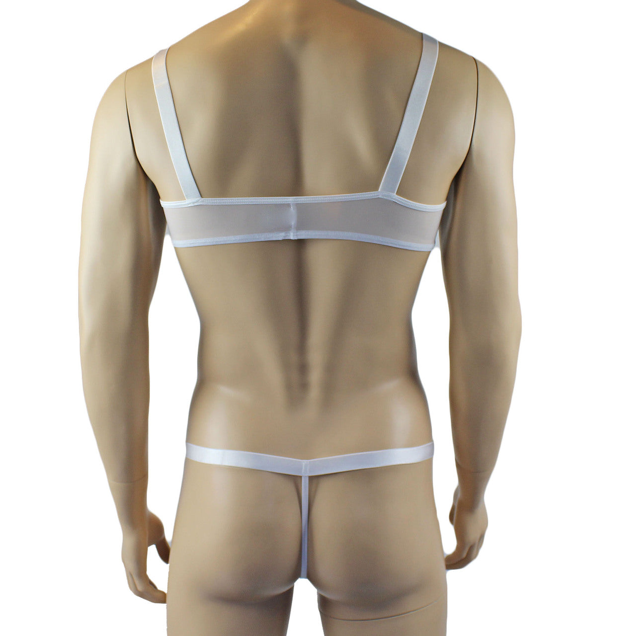 Mens Exotic Sheer Mesh Bra Top & G string White