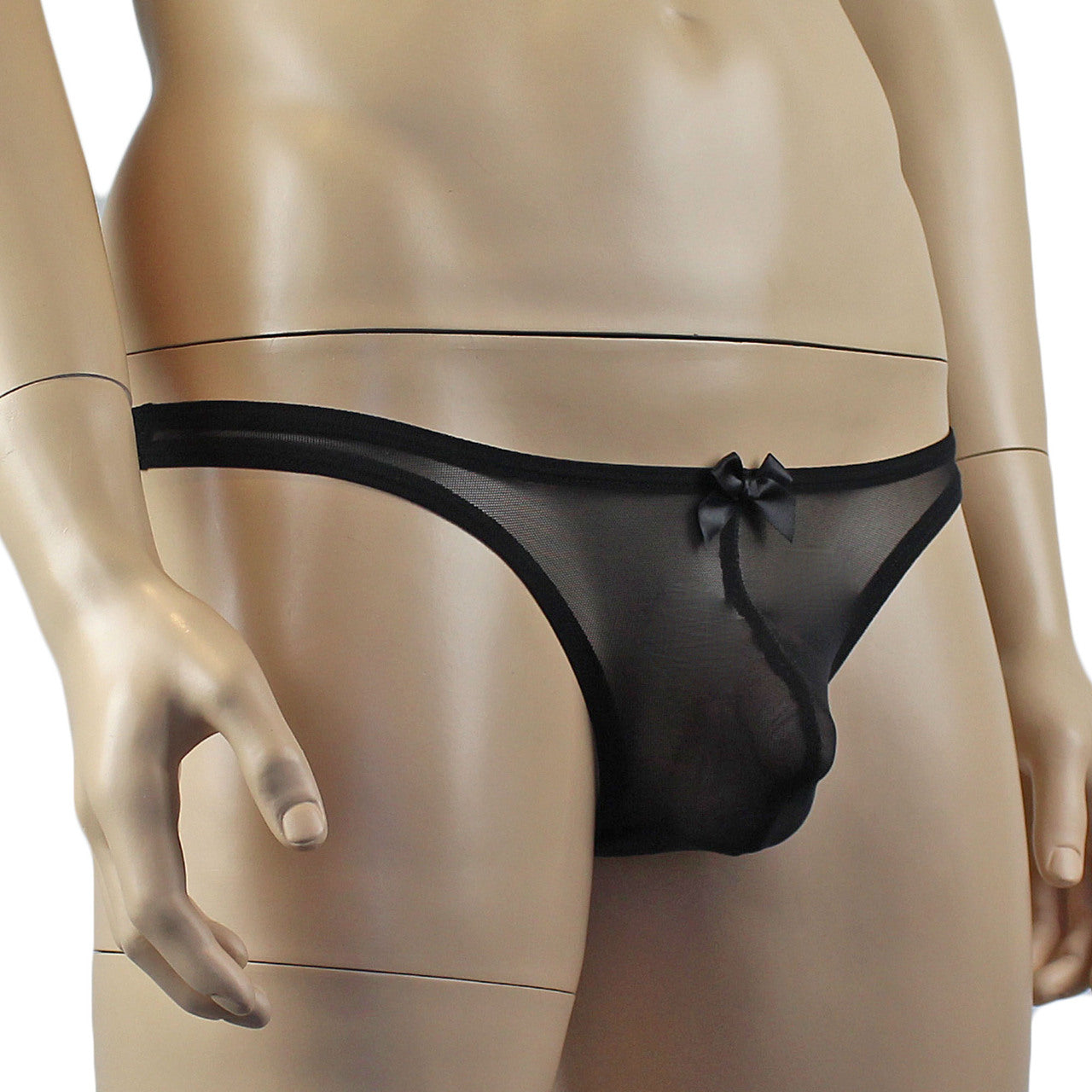 Mens Exotic Sheer Mesh Thong with Bow Front Black