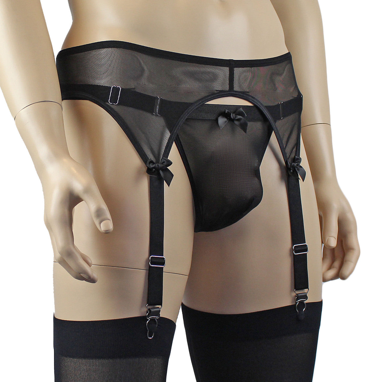 Mens Exotic Sheer Mesh Garterbelt & G string Black