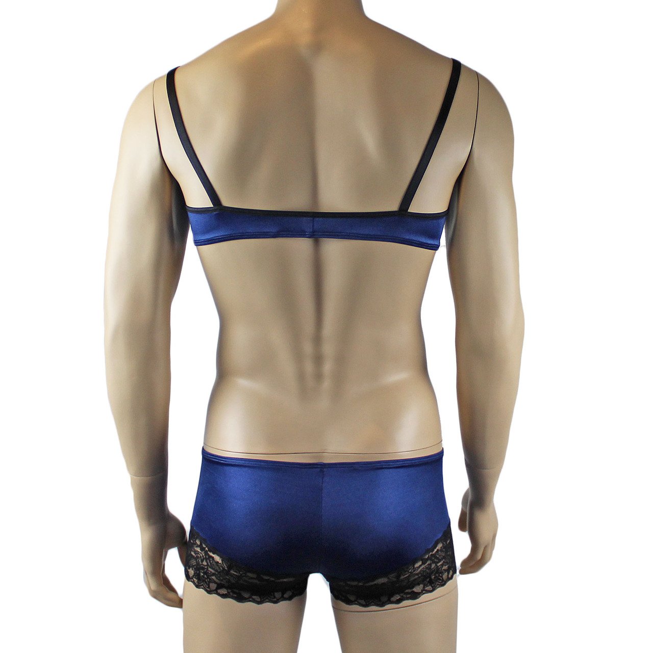 Mens Bra top and Boxer Briefs with Lace Trim (navy & black plus other colours)