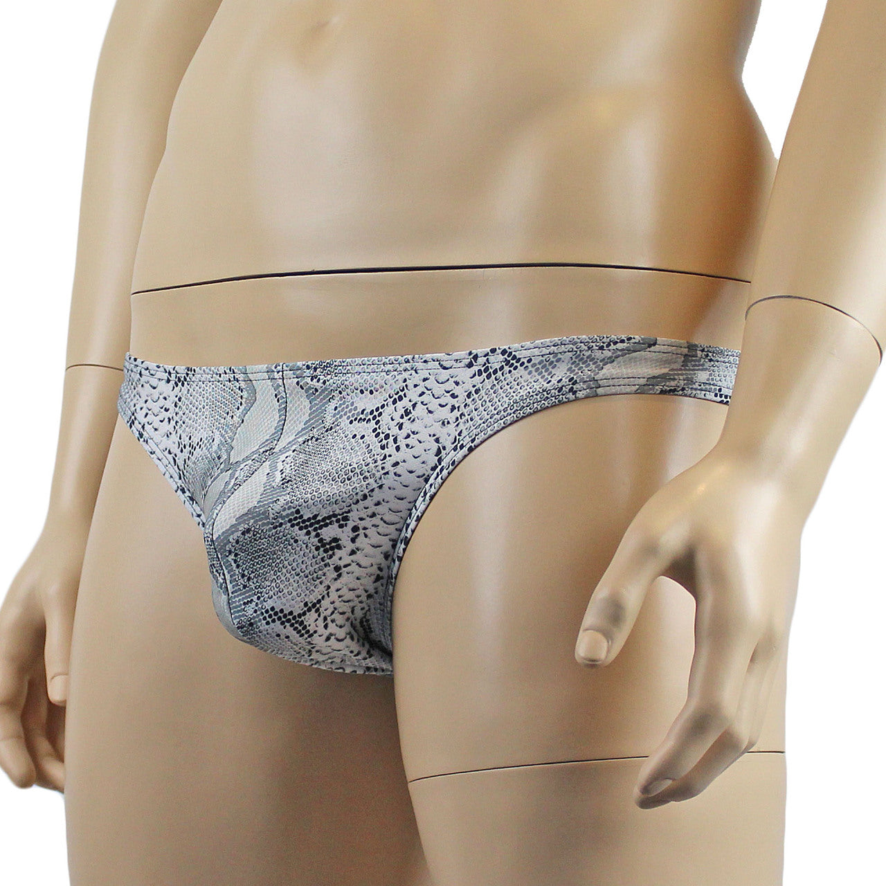 Mens Grey Snake Print Bikini Brief
