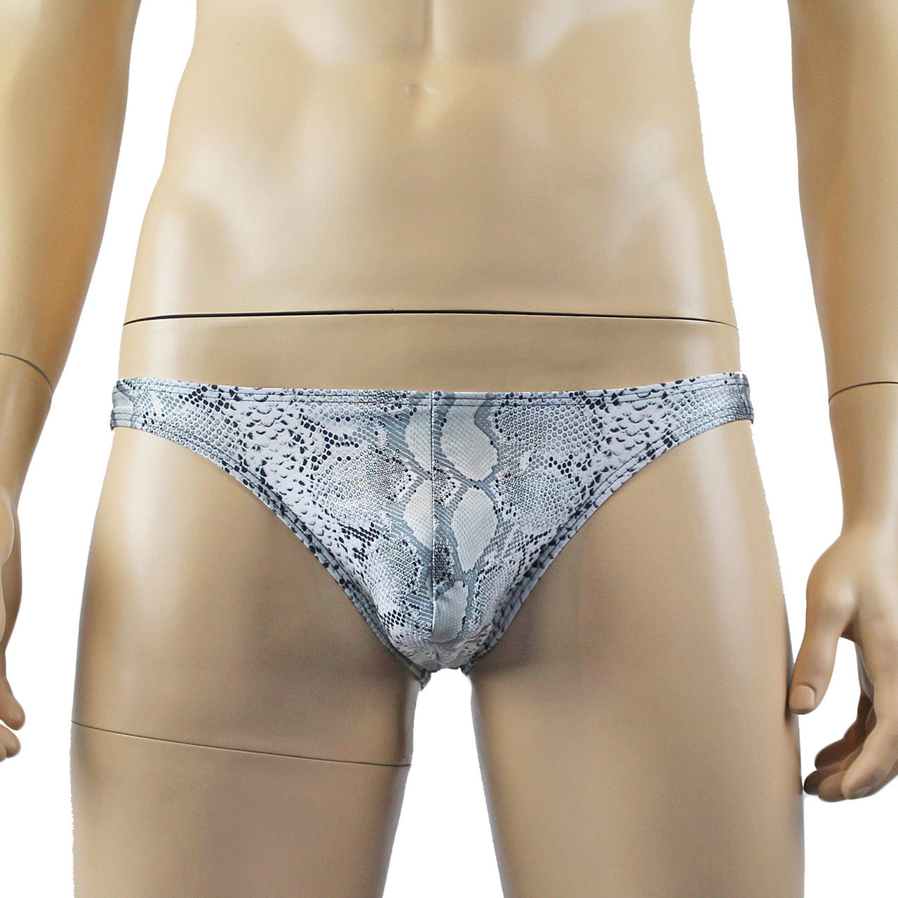Mens Grey Snake Print Bikini Brief