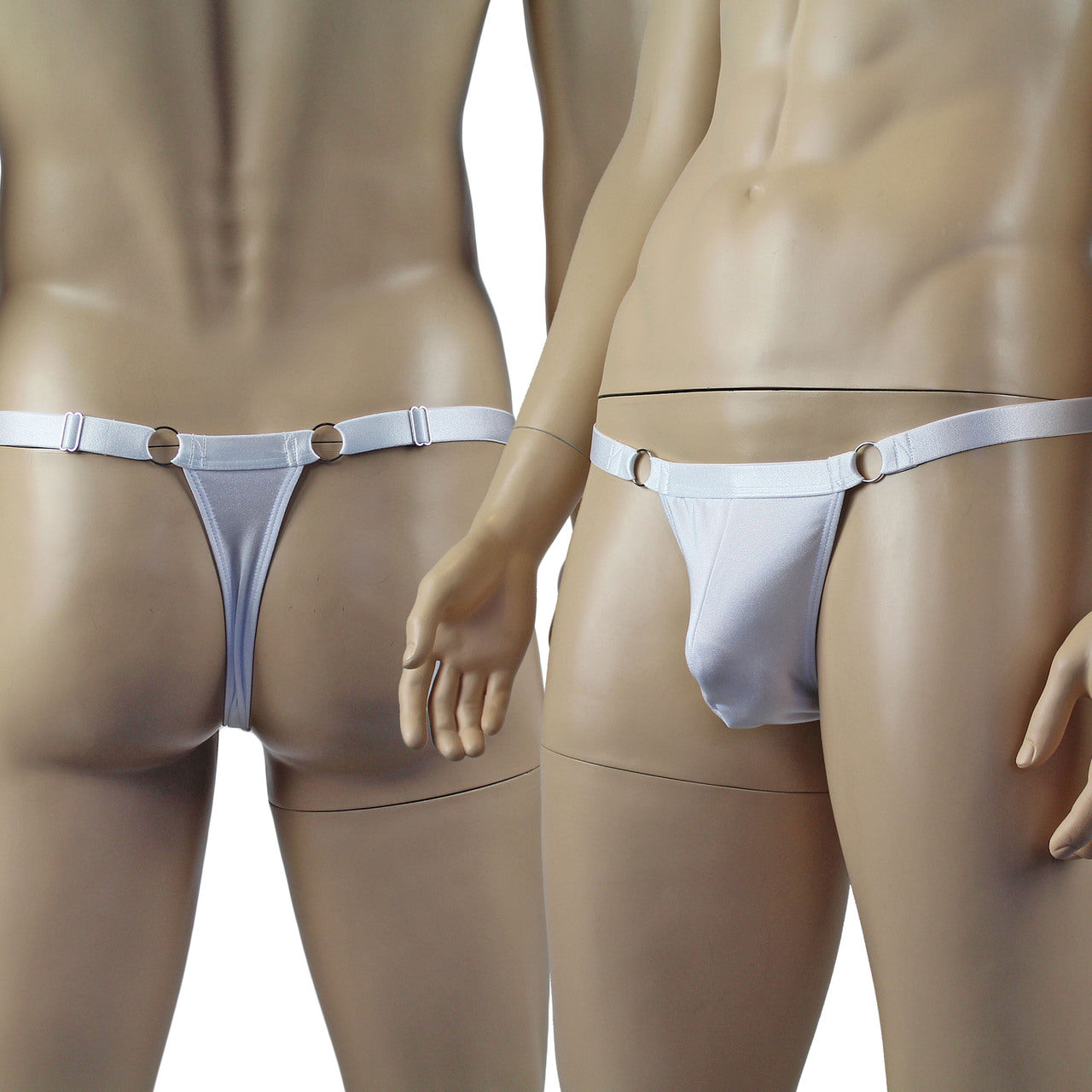 Male Jack Spandex Thong with Ring Sides and Adjustable Strap White