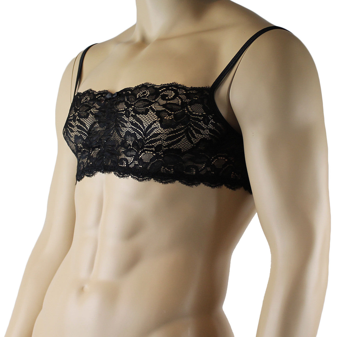 Mens Kristy Lingerie Lace Bra Top BR04 with thin Straps Black