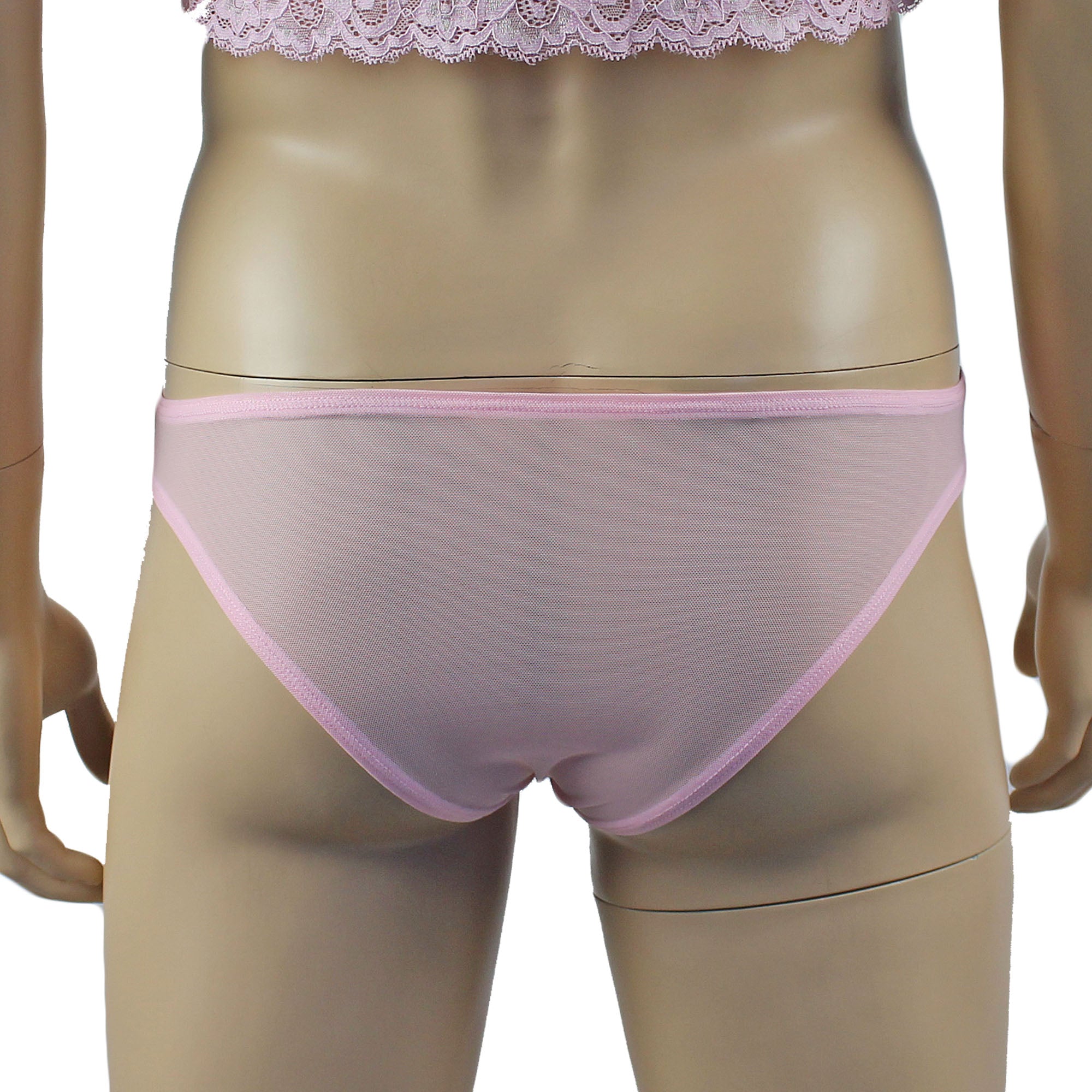 Mens Kristy Sexy Lace Bikini Brief Panties with See through Back Light Pink