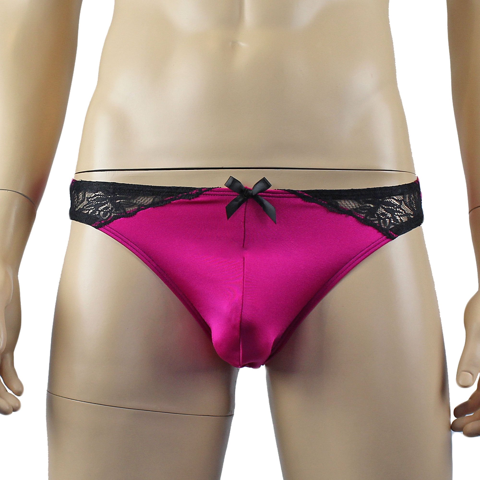 Mens Glamour Wide Front Thong Raspberry & Black Lace