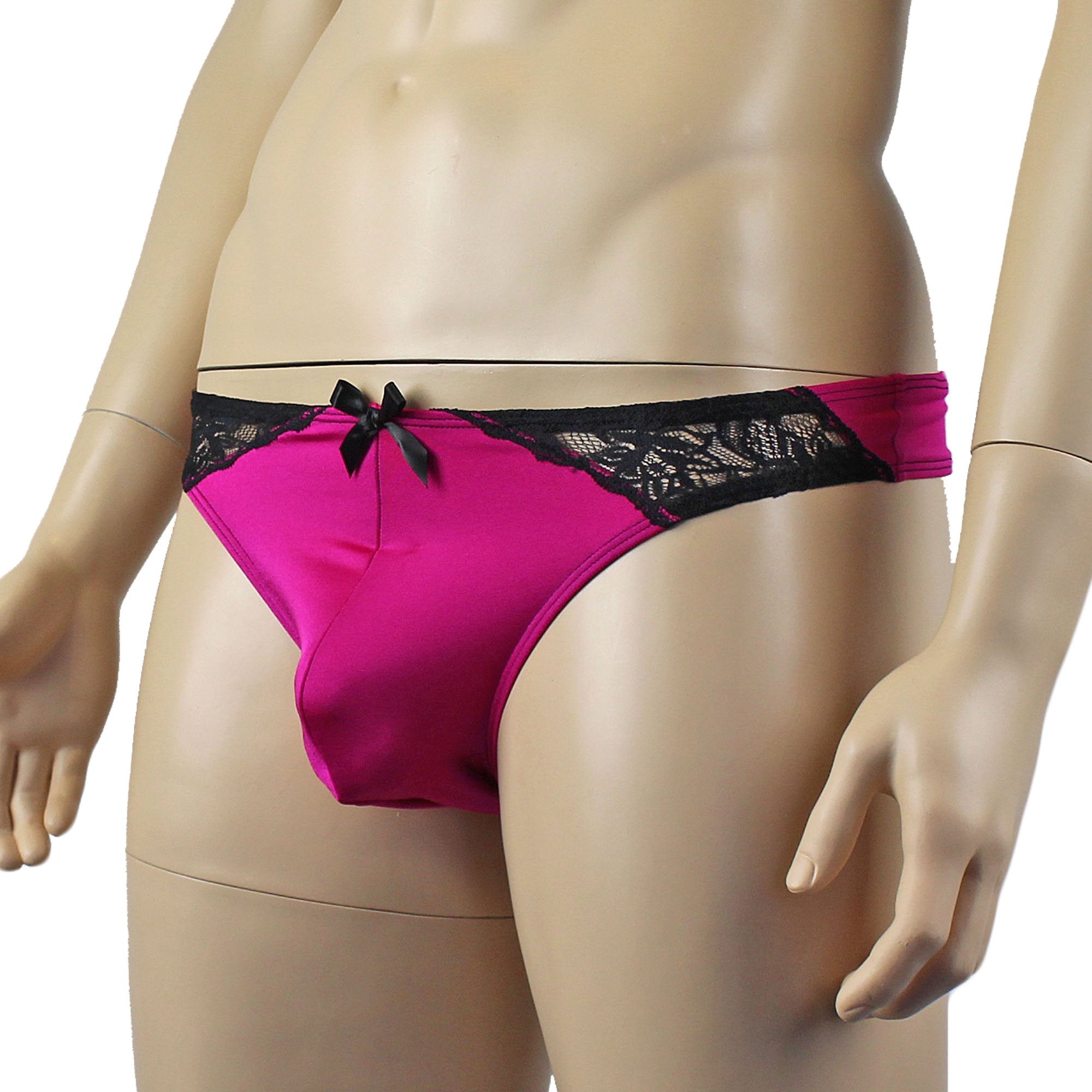 Mens Glamour Spandex Bikini Brief Panty Raspberry & Black
