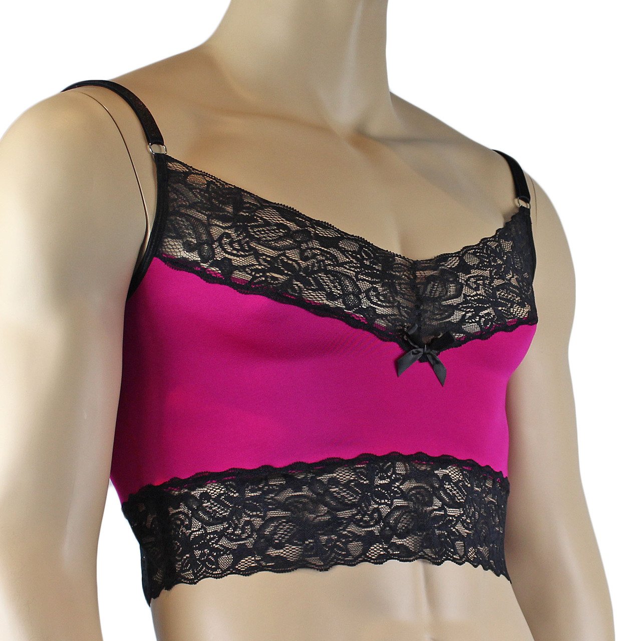 Mens Glamour Camisole Top with Lace Trim Dark (raspberry & black and other colours)