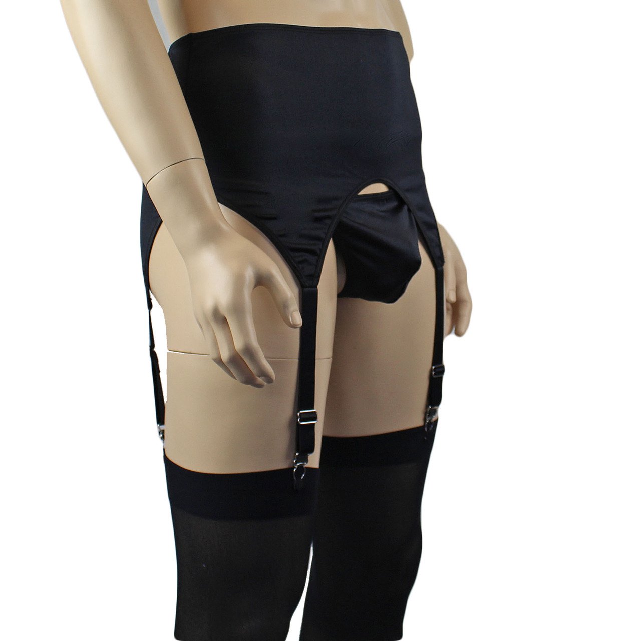 Mens Mick Lycra & lace High Cut Garterbelt, G string & Stockings - Sizes up to 3XL
