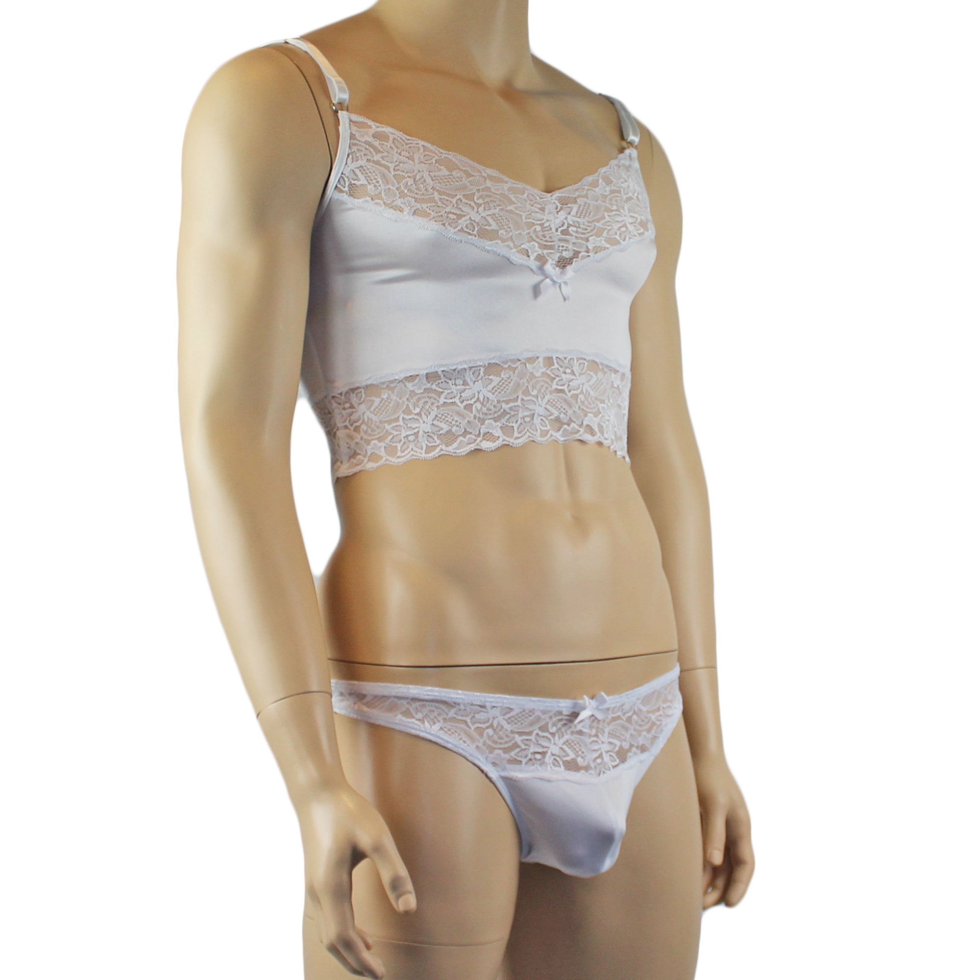 Male Romance Stretch Spandex Camisole Top & Thong for Lingerie Men White or Black