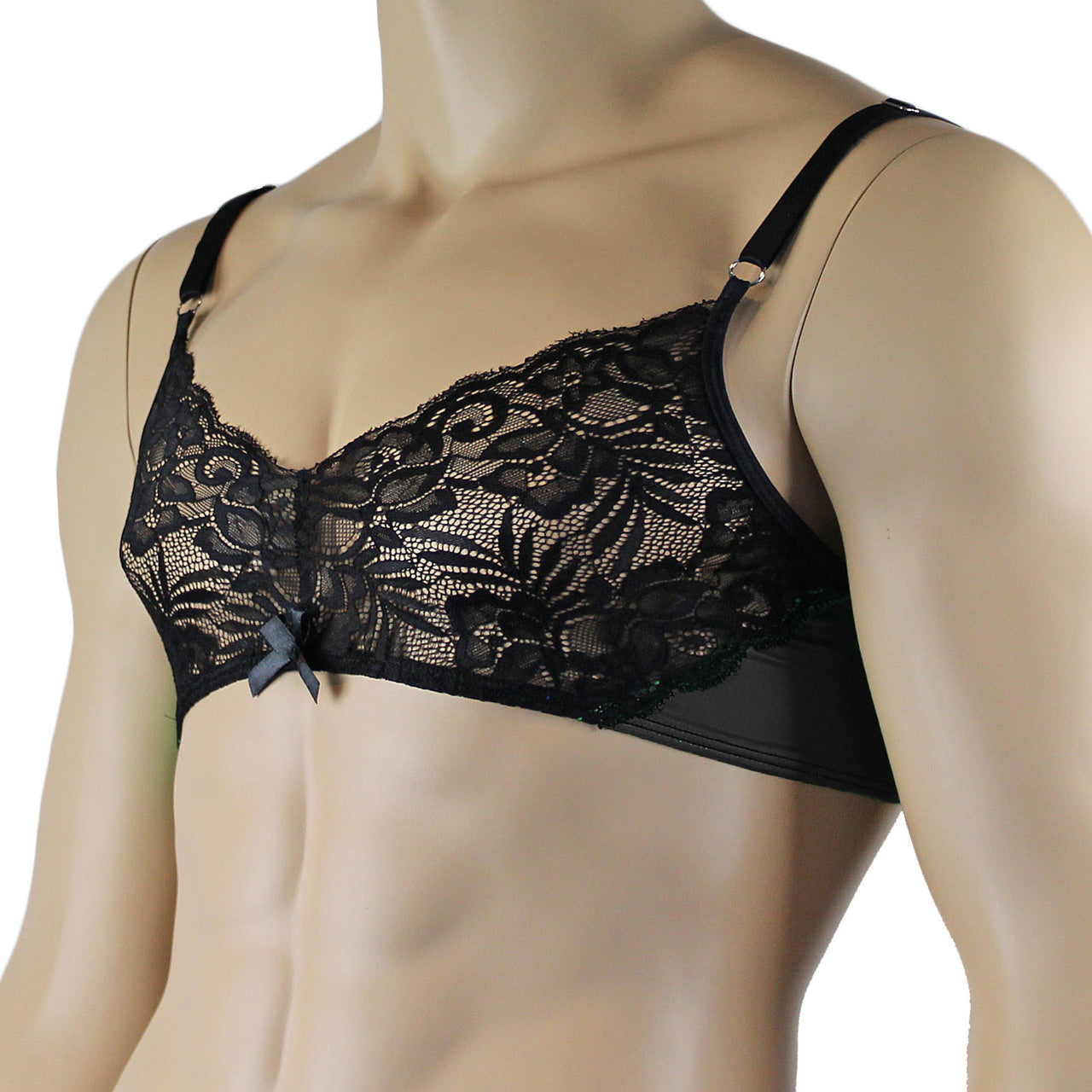 Mens Risque Bra Top Black & Black Lace