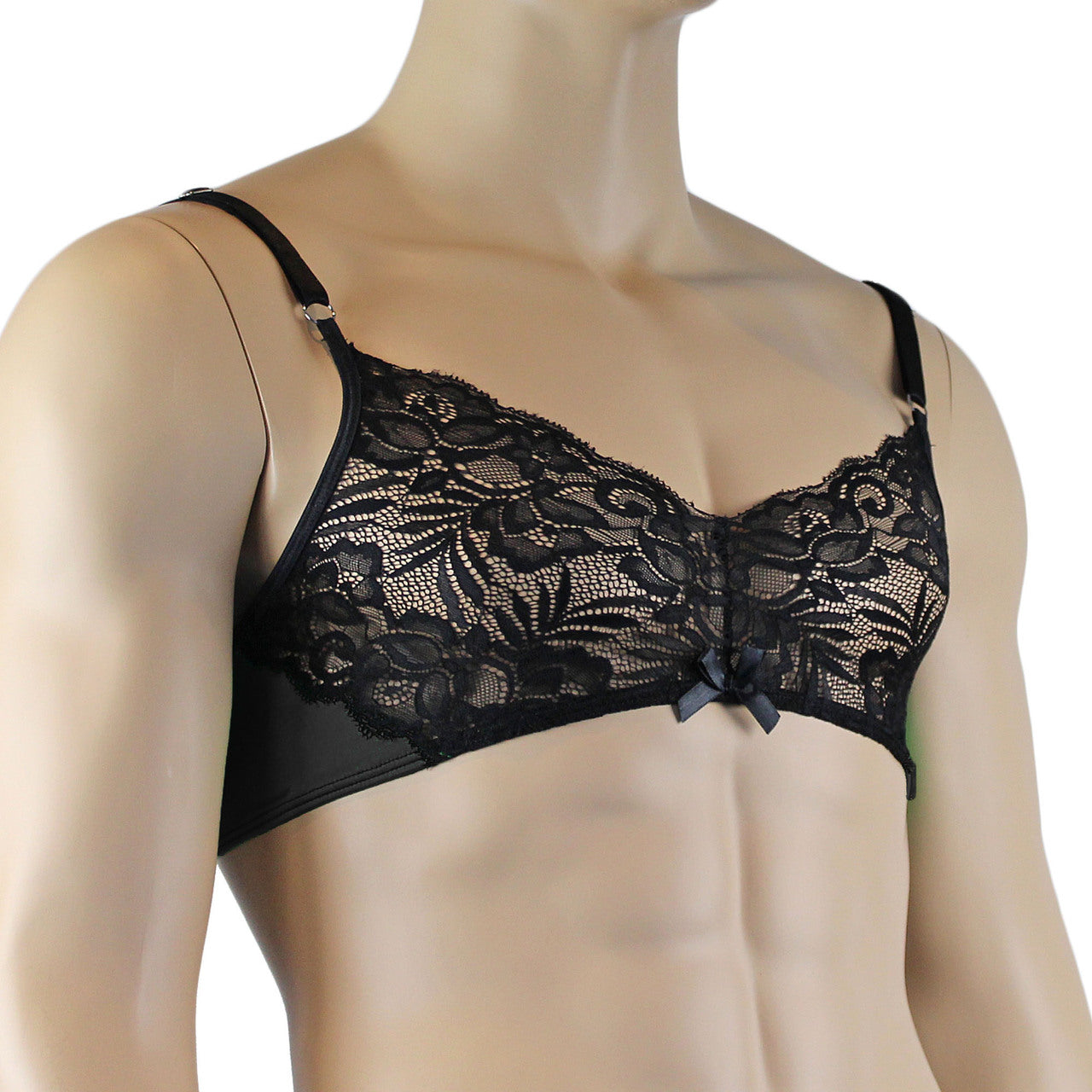 Mens Risque Bra Top Black & Black Lace