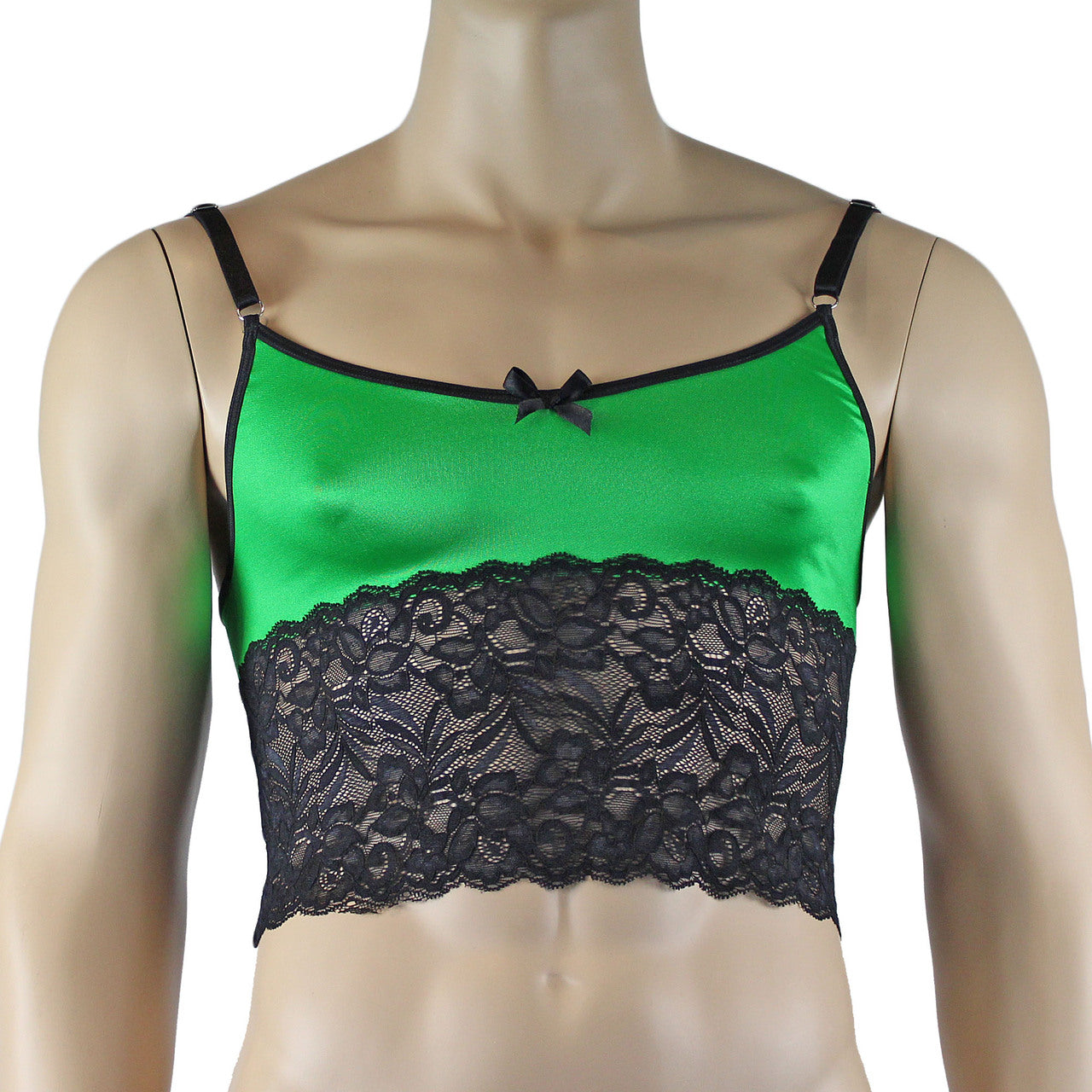 Mens Risque Camisole Bra Top with Wide Lace Trim Green and Black Lace