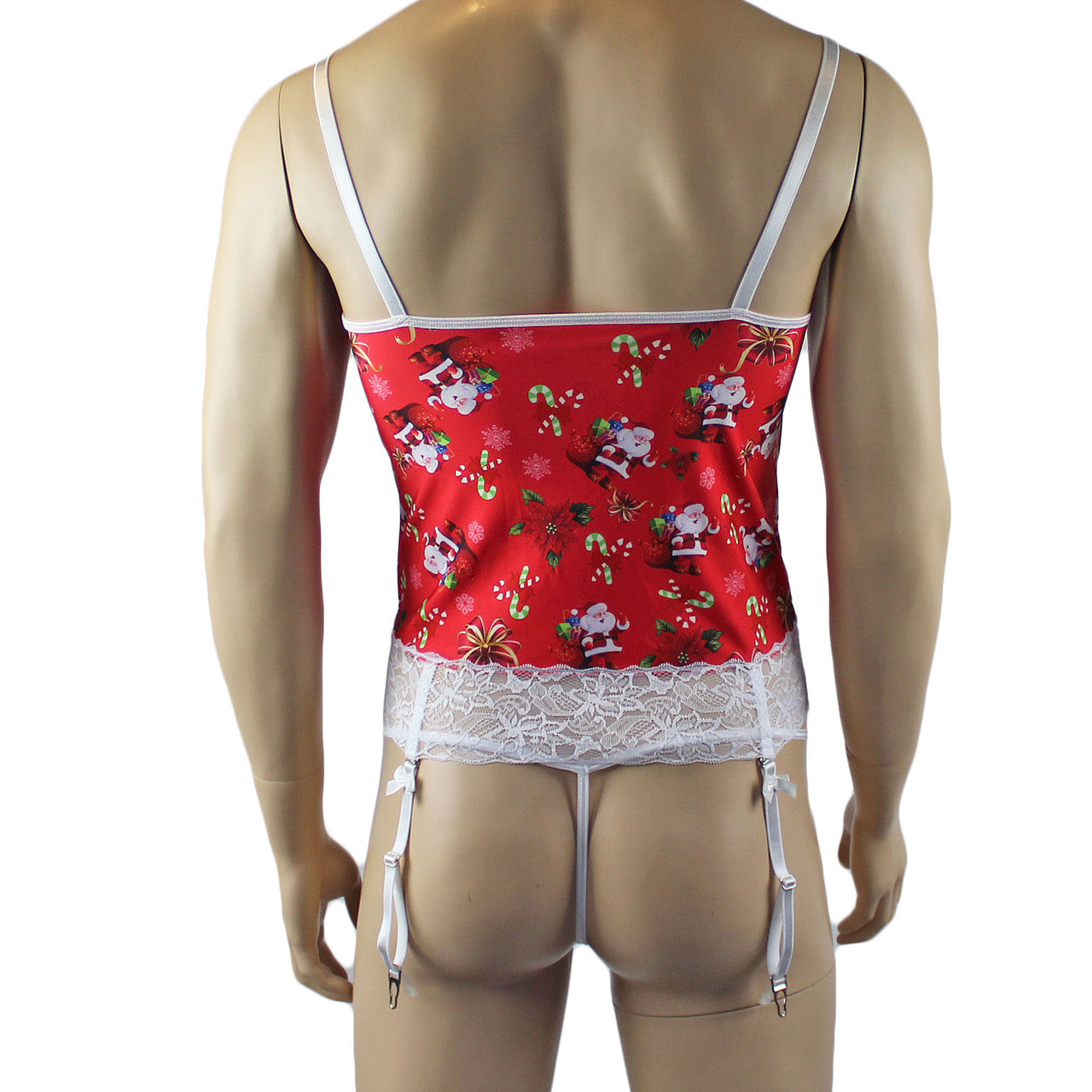Mens Christmas Santa Camisole Corset Top Lingerie