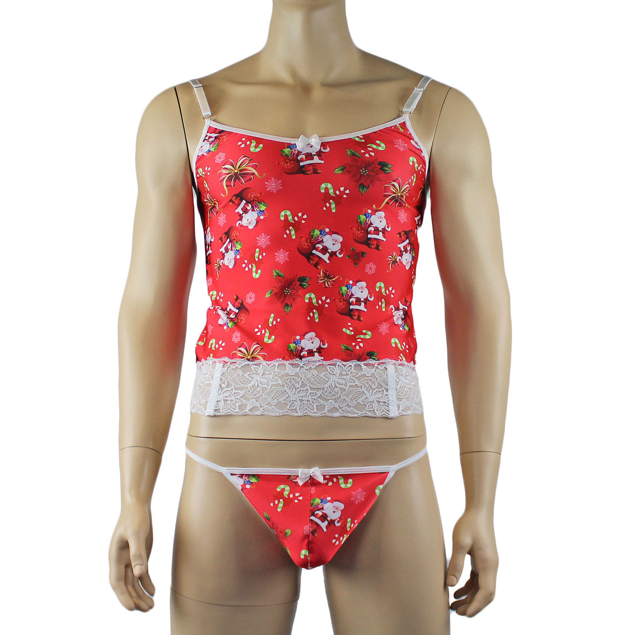 Mens Christmas Santa Camisole Corset Top Lingerie